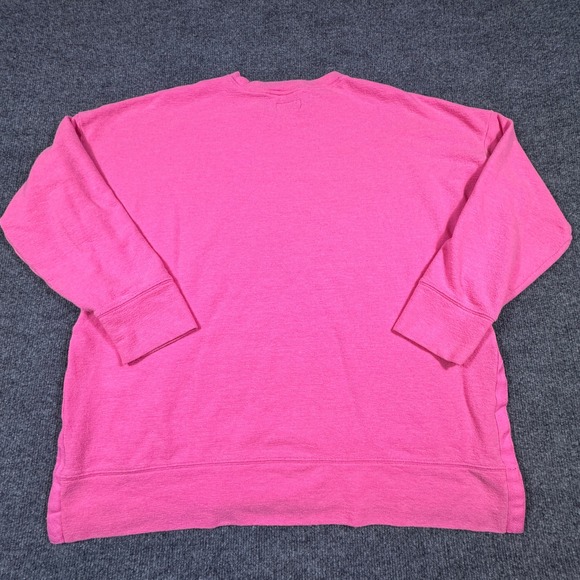 Aerie Women Pink Oversized Crewneck Sweatshirt Side Slit Textured Large - Picture 6 of 8